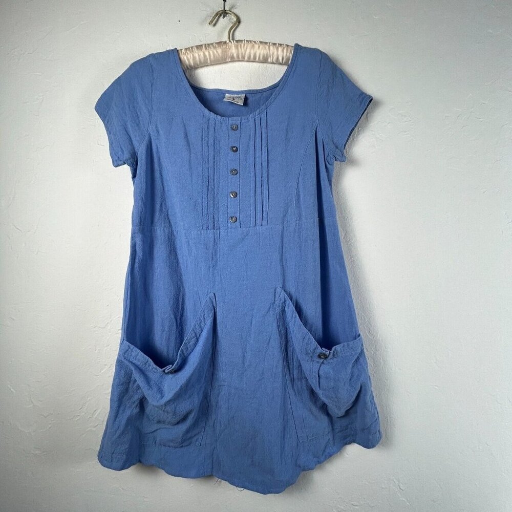 CMC By Color Me Cotton Womens Dress Small Blue Mini Round Neck Short Sleeve